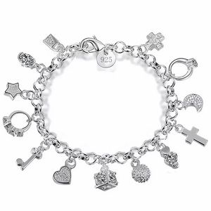 Beautiful 13 Pendant Silver Chain Charm Bracelet!